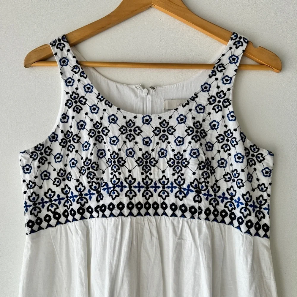 Loft - Linen Blend Embroidered Summer Dress in White & Blue - Picture 4 of 9